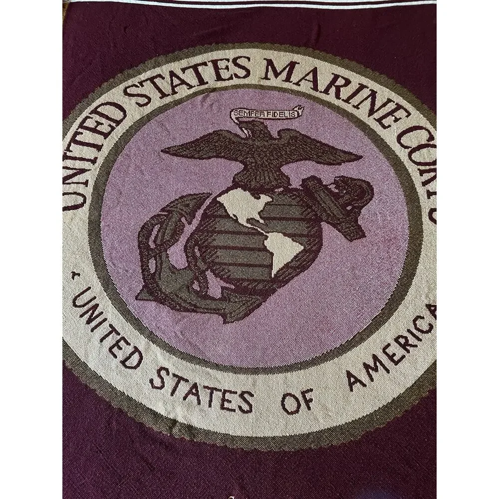 US Marine Corps USMC Personalized Military Veteran Woven Throw Blanket 48x68 VTG